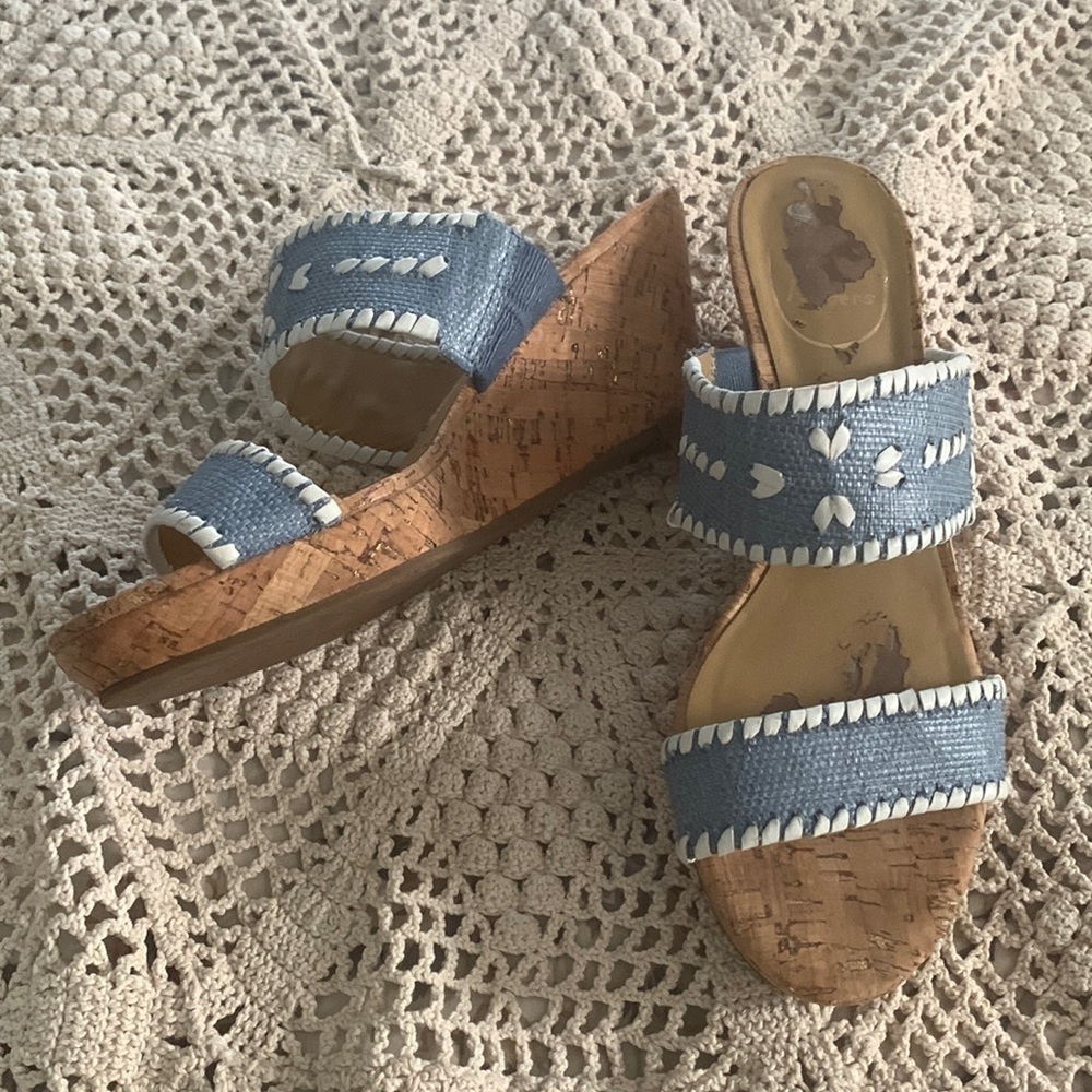 Jack Rogers Denim Blue Cork Wedge Sandals